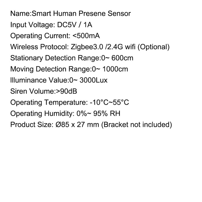 ZigBee 3.0/Wifi sensore di presenza umana 5V MMwave 24G Radar con allarme sirena Motion Lux Detection Tuya/Smart Life Home Automation