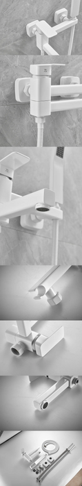 TOLM nero/bianco supporto per irrigatore per doccia a mano ugello di riempimento per vasca da bagno Set di rubinetti per bagno monocomando integrato a doppio foro