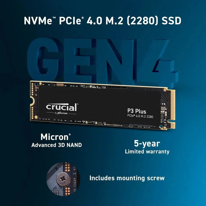 Crucial P3 Plus 2TB 1TB 500GB PCIe Gen4 3D NAND NVMe M.2 SSD, fino a 5000 MB/s