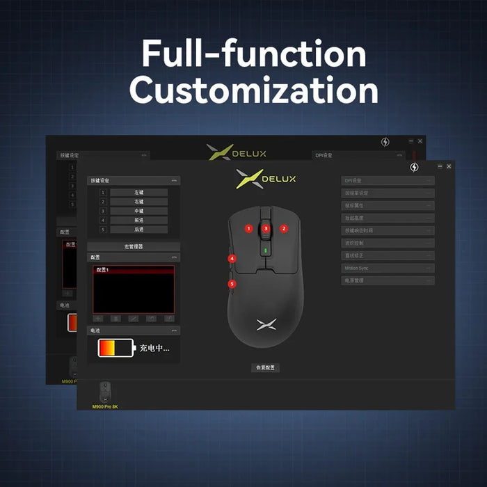Delux M900PRO Mouse da gioco Wireless ergonomico 8K tasso di Polling PAW3395 63g Dock di ricarica RGB magnetico per PC di grande mano destra