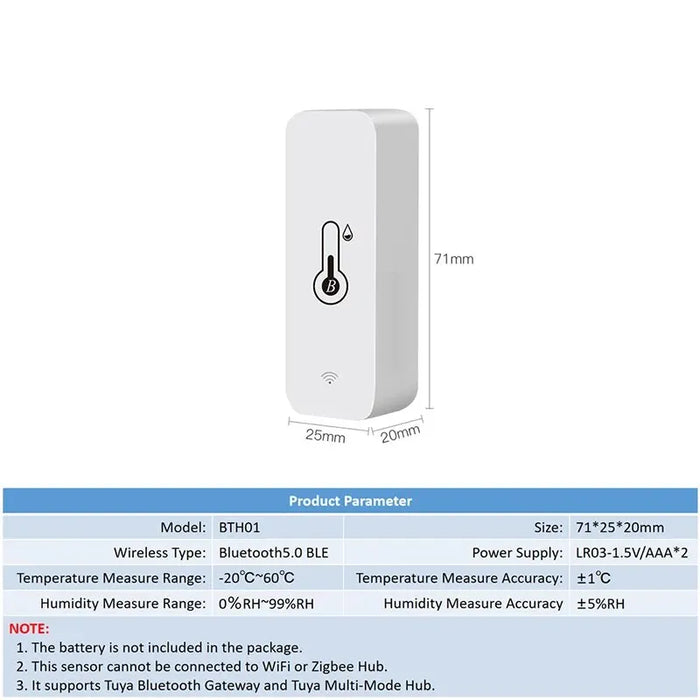 Tuya Smart Wireless sensore di umidità della temperatura Mini Bluetooth-compatibile APP telecomando termometro igrometro 2PACK