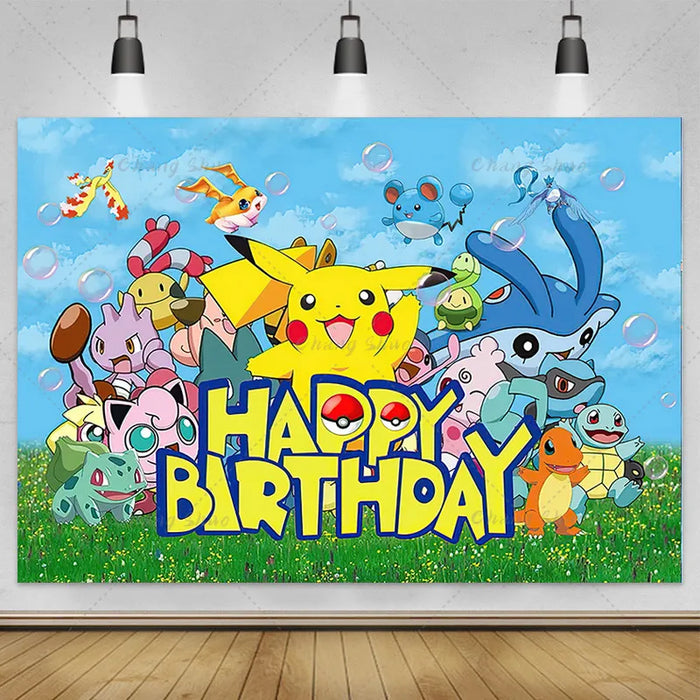 Pokemon Pikachu sfondo decorazione animazione fotografia sfondo Banner Poster festa di buon compleanno bambini ragazzo Baby Shower