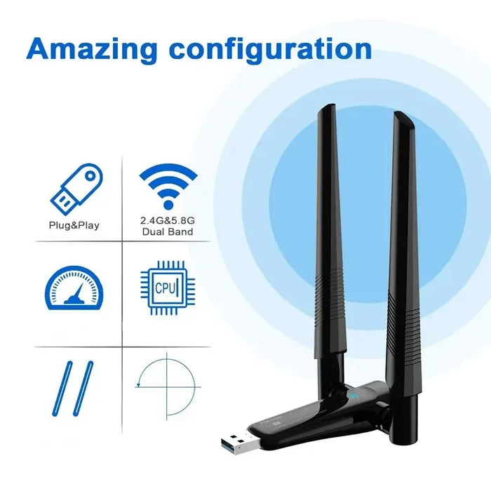 1800Mbps WiFi 6 adattatore USB 5G/2.4GHz USB3.0 Dongle wi-fi Wireless 802.11ax scheda di rete Antenna ad alto guadagno per Windows 10 11