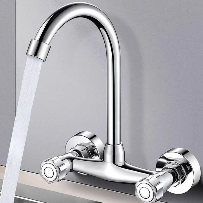 Rubinetto da cucina a parete doppio foro rubinetti per acqua calda e fredda miscelatore da cucina girevole a 360 ° rubinetto monocomando per lavello