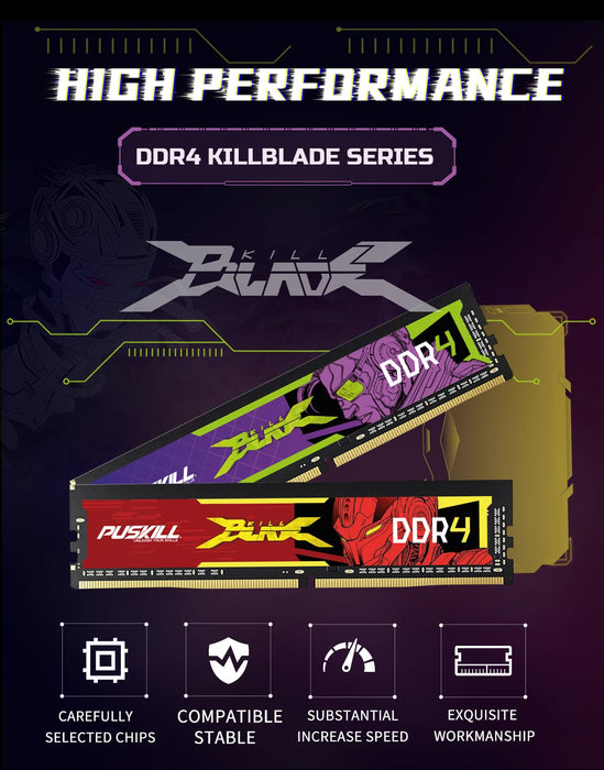 PUSKILL Killblade DDR4 32gb 16gb 8gb RAM 1.2V 3200mhz 2666mhz C19 CL22 UDIMM memoria Desktop