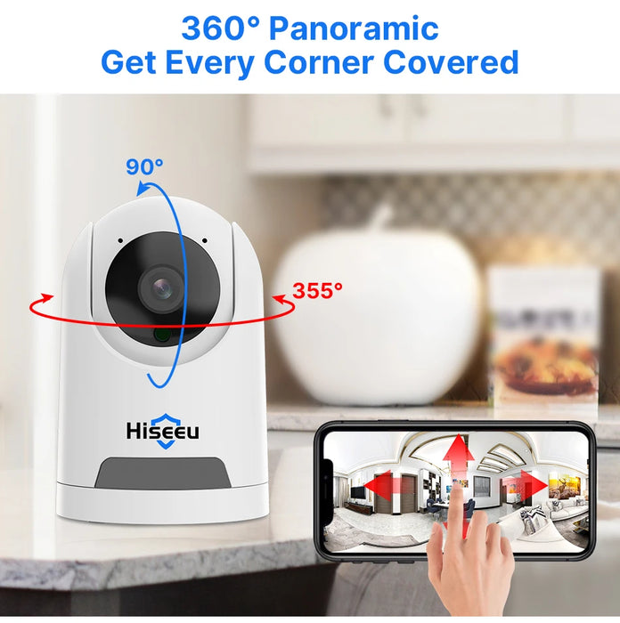 Hiseeu 2K 4MP PTZ Telecamera IP WIFI Wireless Smart Home Security Telecamera di sorveglianza Audio bidirezionale Telecamera per animali domestici per interni