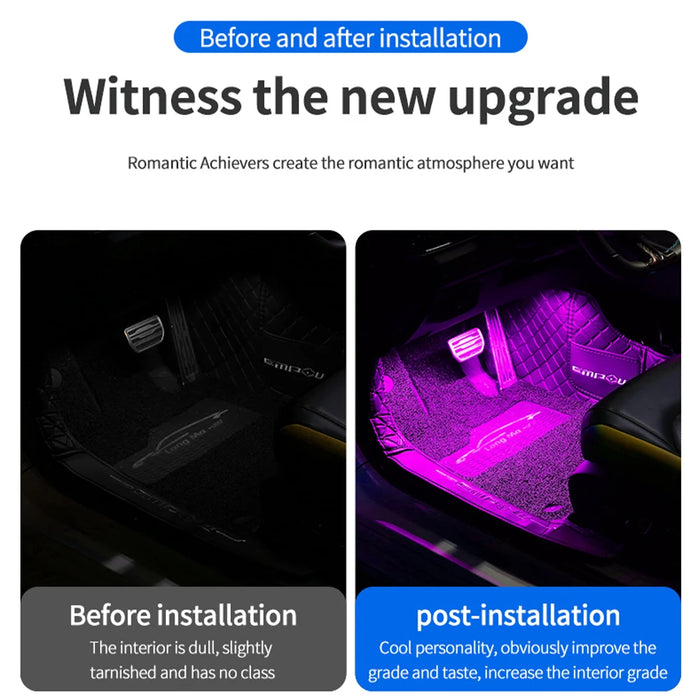 LED Car Interior Ambient Foot Strip Light Kit accessori retroilluminazione Remote App Music Control Auto RGB lampada decorativa