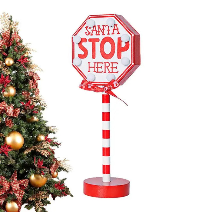 Stop Sign Party Decoration Santa Stop Here Tree Topper Desk Lamp LED Stop Sign Light Up Christmas Garden Light per Window Sign