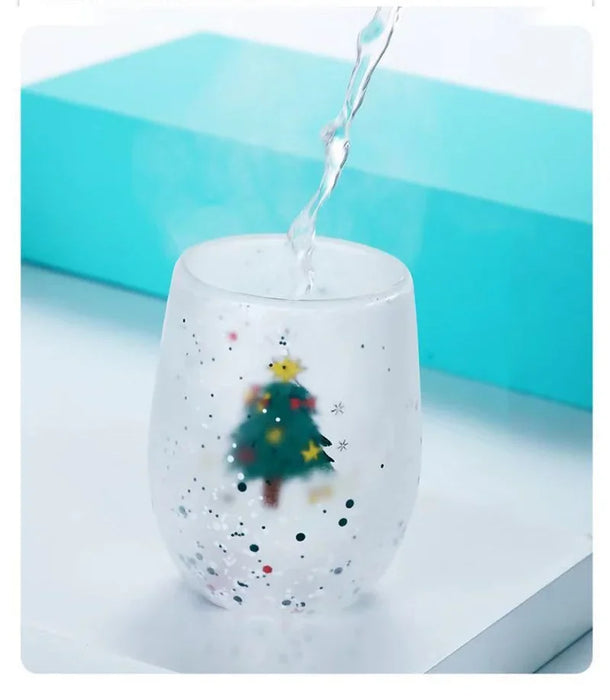 Tazza di vetro a doppia parete di natale tazza d'acqua resistente al calore albero di natale modello pupazzo di neve succo tè latte tazza da caffè regalo di natale