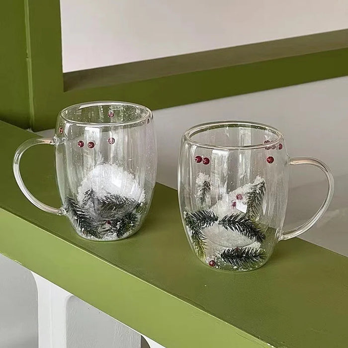 200/350ML tazza di vetro trasparente a doppia parete tema natalizio scena di neve tazza di caffè in vetro tazza di acqua di latte resistente al calore regalo di natale