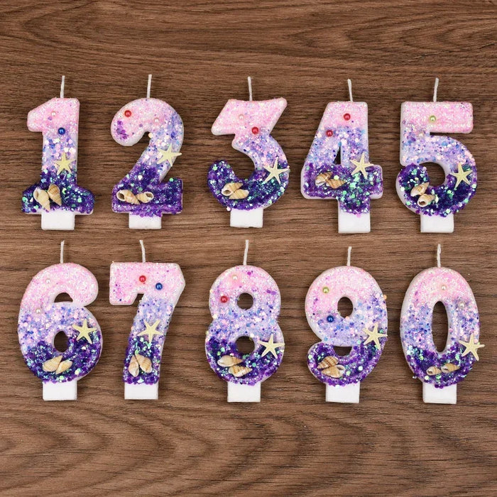 Tema oceano Sfumato Viola Compleanno Candela Pesce marino Conchiglia Decorazione Festival Torta Candele Matrimonio Buon compleanno Forniture per feste