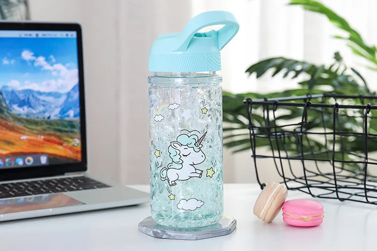 Elegante doppia paglia unicorno tazza di ghiaccio estate bevanda fredda succo caffè tazza d'acqua tazze di plastica portatili della ragazza del ragazzo regalo novità