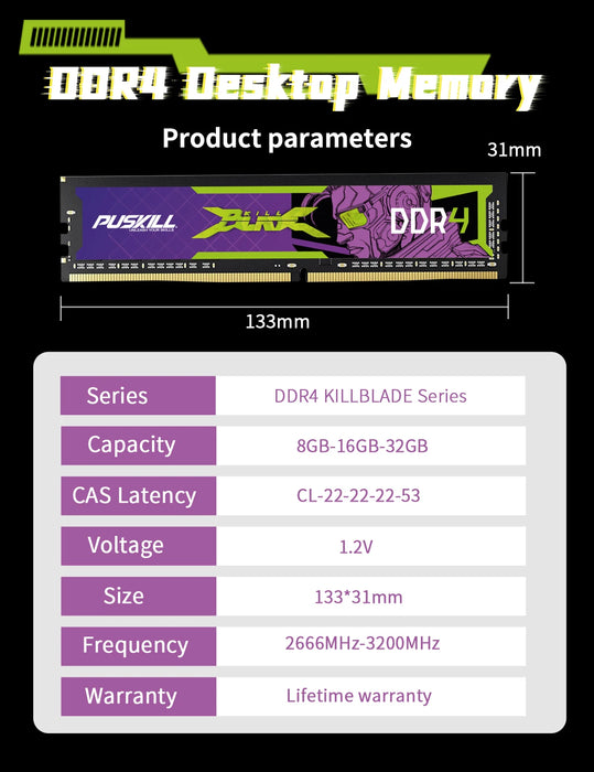 PUSKILL Killblade DDR4 32gb 16gb 8gb RAM 1.2V 3200mhz 2666mhz C19 CL22 UDIMM memoria Desktop