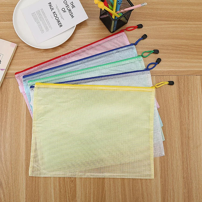 5PCS cartella di immagazzinaggio di cancelleria File Mesh Zipper Pouch A4 A5 A6 B5 2PCS A3 B4 borsa per documenti cartella per File con cerniera forniture per ufficio scolastico