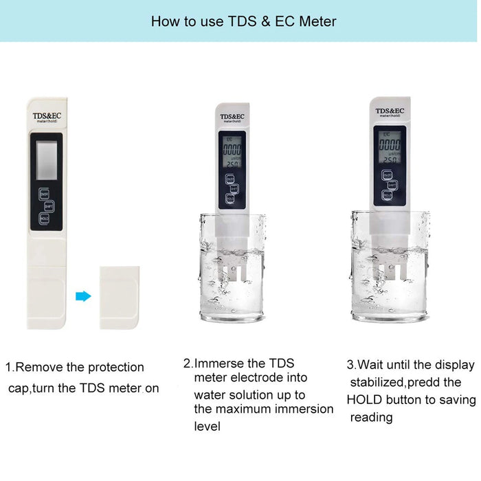 1PC White Digital Water Quality Tester TDS EC Meter Range da 0 a 9990 Tester PPM multifunzionale per temperatura di purezza dell'acqua