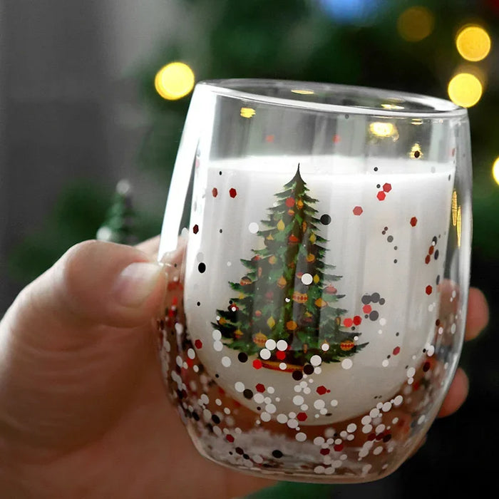 Tazza di vetro a doppia parete di natale tazza d'acqua resistente al calore albero di natale modello pupazzo di neve succo tè latte tazza da caffè regalo di natale