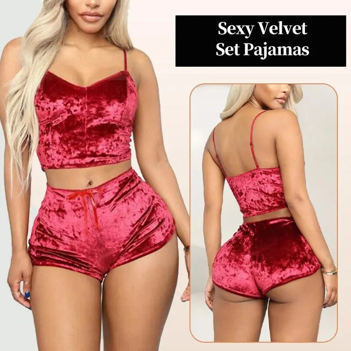 Set pigiama Sexy con spalline da donna velluto da donna in poliestere confortevole biancheria intima con scollo a v vestiti per la casa 2 pezzi senza maniche