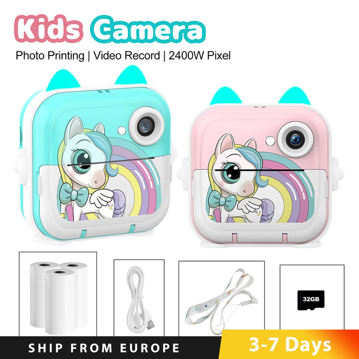 Bambini HD fotocamera digitale stampa istantanea etichetta fotografica stampa termica fotografia Video stampa fotocamera giocattoli con scheda di memoria 32G