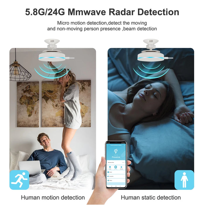 ZigBee 3.0/Wifi sensore di presenza umana 5V MMwave 24G Radar con allarme sirena Motion Lux Detection Tuya/Smart Life Home Automation