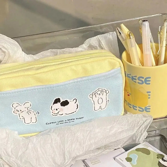 Borsa portamatite con cerniera con stampa cucciolo custodia multifunzione per cancelleria borsa portaoggetti carina per materiale scolastico per studenti di grande capacità