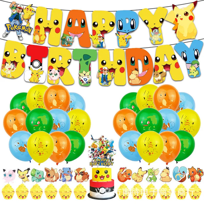 Pokemon Birthday Party Decoration Pikachu Theme Balloon forniture per eventi per bambini stoviglie usa e getta sfondo Banner giocattolo decorativo