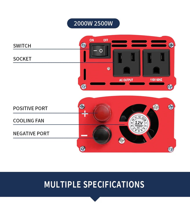 Inverter 60HZ 12V/24V110V600W1500W2000W2500W convertitore migliorato per uso domestico presa americana di alimentazione per auto portatile a onda sinusoidale modificata