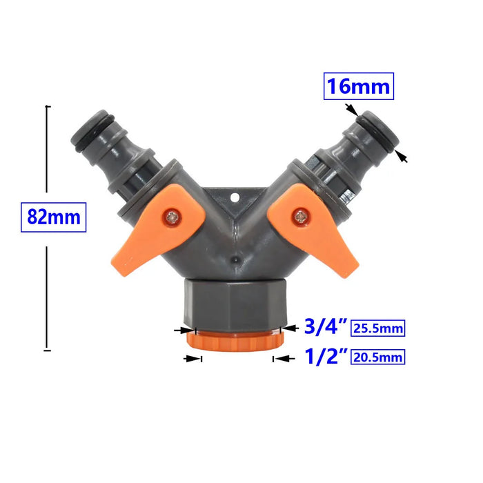 Splitter per acqua di rubinetto da giardino a 2 vie femmina 1/2 3/4 tubo da giardino Y splitter irrigazione interruttore regolabile 1 pz