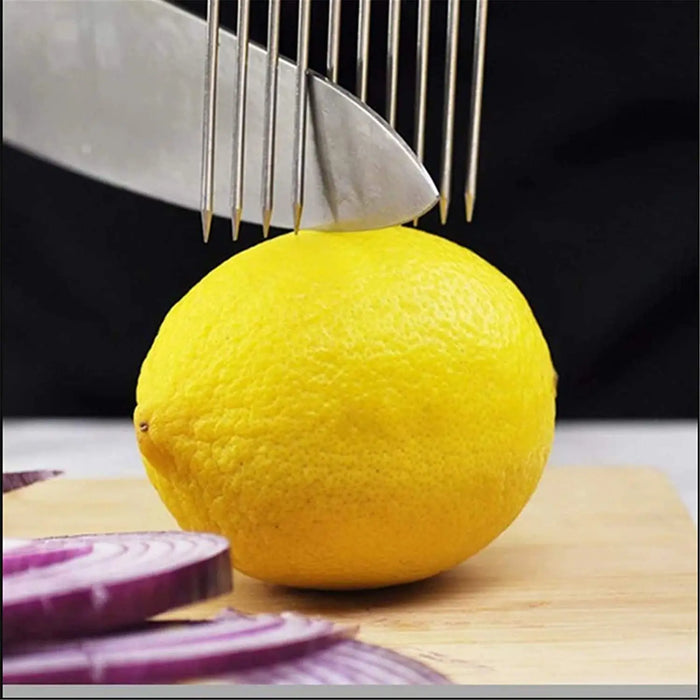 Stainless Steel Onion Needle With Cutting Safe Aid Holder Easy Slicer Cutter Tomato Safe Fork Handheld Vegetable Knife Kitchen