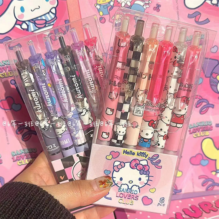 6 pz Sanrio Gel Pen Hello Kitty Cartoon Kuromi ST asciugatura rapida nero 0.5mm premere la penna a sfera apprendimento cancelleria regali