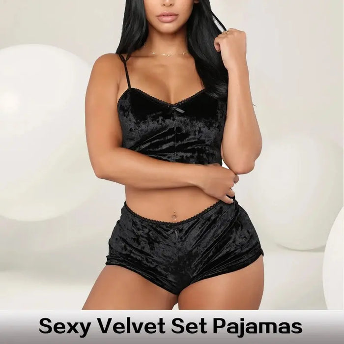 Set pigiama Sexy con spalline da donna velluto da donna in poliestere confortevole biancheria intima con scollo a v vestiti per la casa 2 pezzi senza maniche