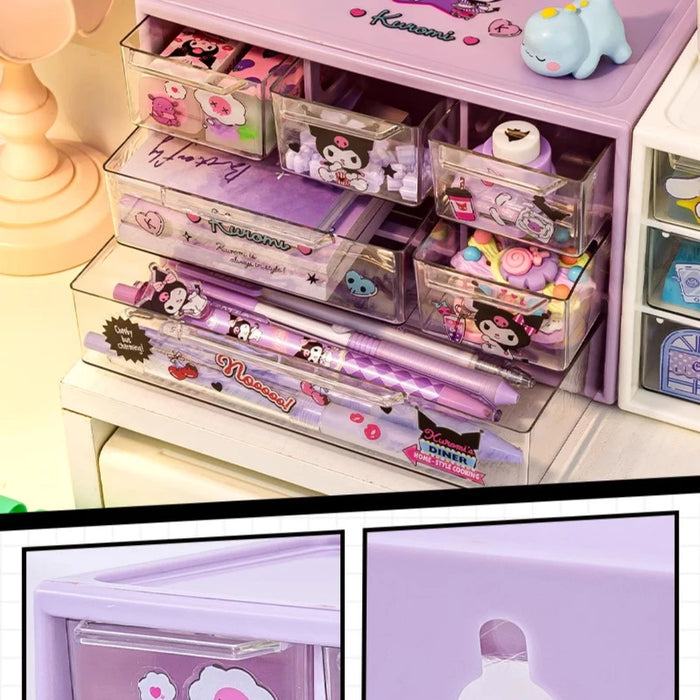 Sanrio 6 scatola portaoggetti a griglia cassetto da tavolo scatola di organizzazione trasparente portapenne da scrivania invia adesivi Kuromi Melody Cinnamoroll