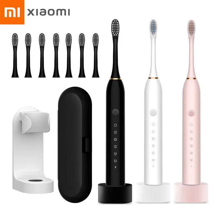 Xiaomi Mijia Spazzolino elettrico ricaricabile USB 6 modalità Spazzolino sonico IPX7 Testa di ricambio per supporto da viaggio impermeabile Nuovo