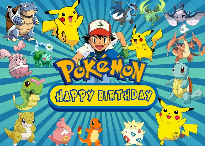 Happy Birthday Party Pokemon sfondo decorazione bambini Boy Baby Shower Pikachu Anime Photography Background Banner Vinyl Poster