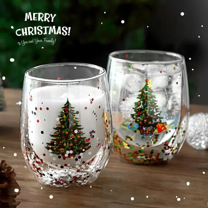 Tazza di vetro a doppia parete di natale tazza d'acqua resistente al calore albero di natale modello pupazzo di neve succo tè latte tazza da caffè regalo di natale