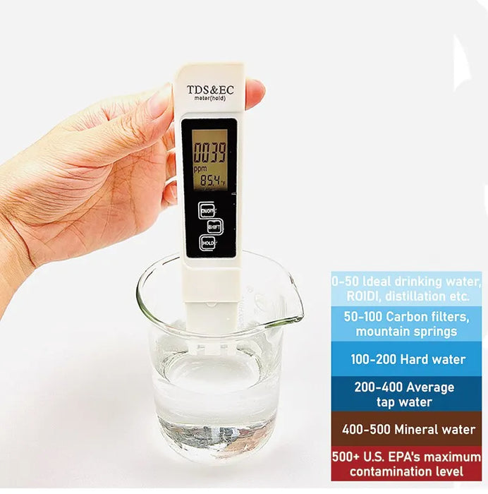 1PC White Digital Water Quality Tester TDS EC Meter Range da 0 a 9990 Tester PPM multifunzionale per temperatura di purezza dell'acqua