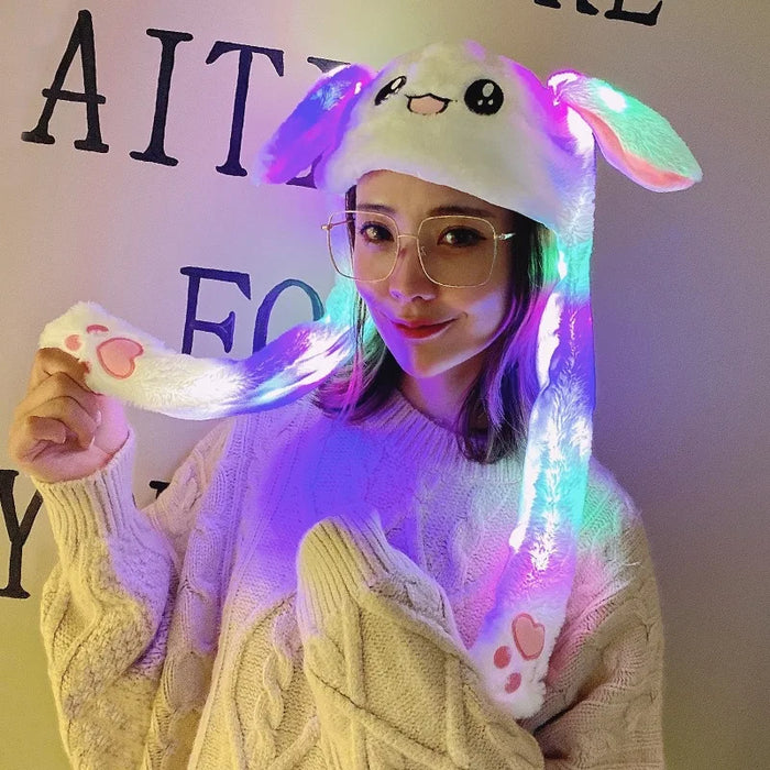 Bunny Ear Move Glowing Hat Pikachu Anime Rabbit Led Light Jumping Funny peluche Ear Moving Cartoon Hat for Kids Cosplay Party Cap