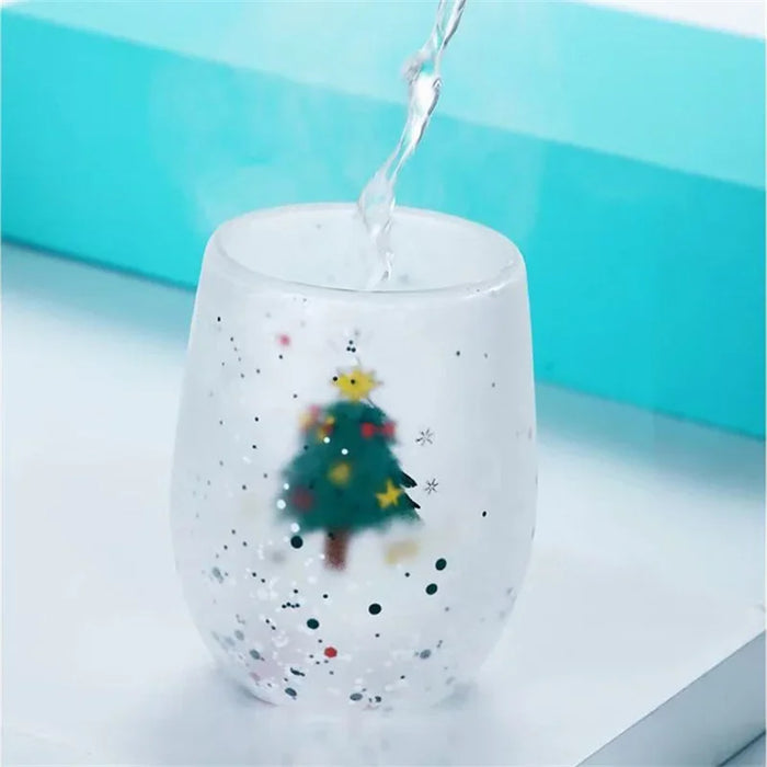 Tazza di vetro a doppia parete di natale tazza d'acqua resistente al calore albero di natale modello pupazzo di neve succo tè latte tazza da caffè regalo di natale