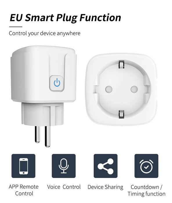 Tuya 16A 20A EU Smart Socket WiFi Smart Plug con funzione di monitoraggio dell'alimentazione controllo vocale Alexa Google Assitant