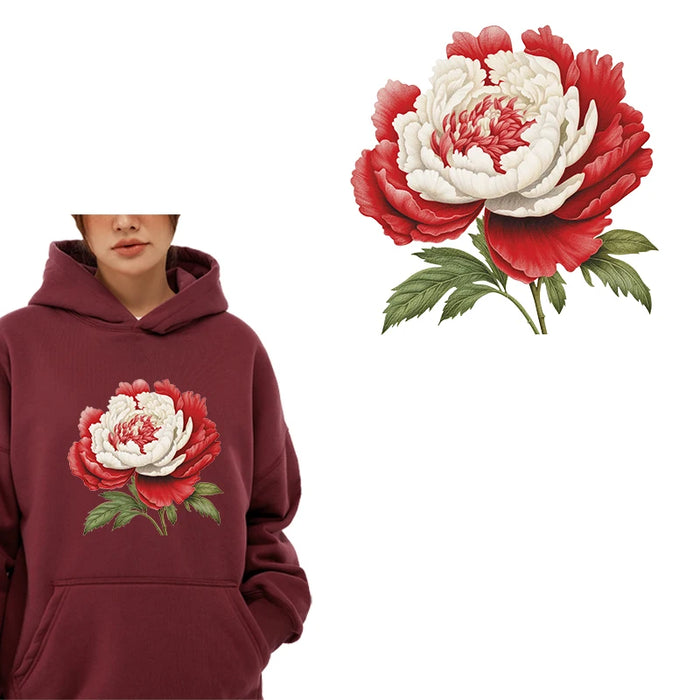 Peonie rosse e fiori rosa DTF Thermo Sticker decalcomanie trasferimento di calore sui vestiti ferro sulla toppa per felpe stampa