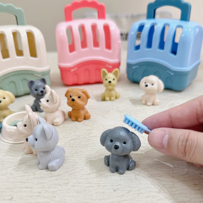 8 pz/set Cute Dog Pet Basket Family Toys Dog Doll Set Dog Cage Toys Scene Playing Toys regali di decorazione natalizia