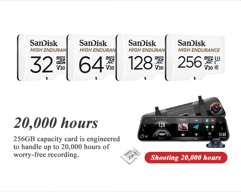 SanDisk scheda microSD ad alta resistenza V30 U3 C10 scheda di memoria professionale per dash cam o monitoraggio domestico 32GB 64GB 128GB 256GB