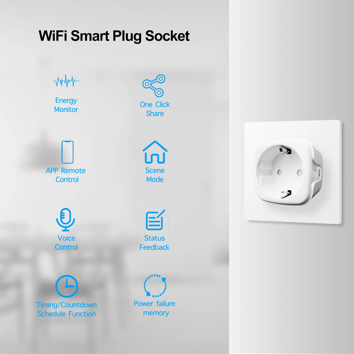 Tuya 16A 20A EU Smart Socket WiFi Smart Plug con funzione di monitoraggio dell'alimentazione controllo vocale Alexa Google Assitant