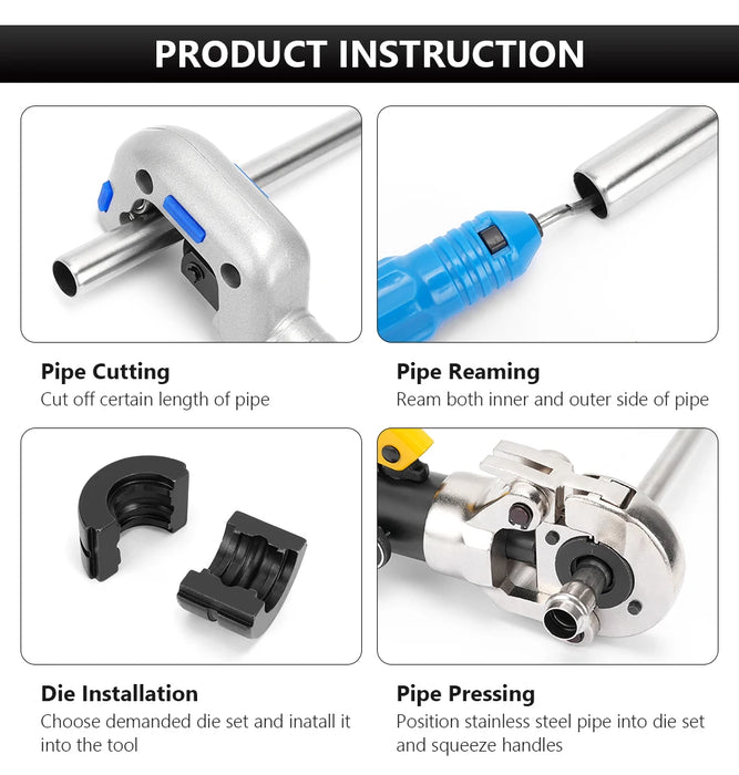 Strumenti idraulici per crimpare tubi Pex per magazzino Europa per tubi Pex, acciaio inossidabile e rame con ganasce TH, U, V, M, VAU