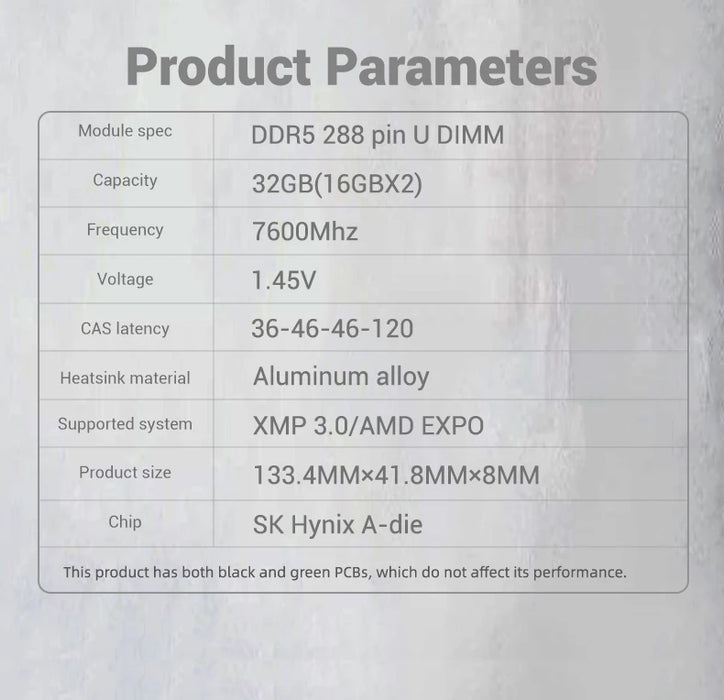 KingBank Memoria Ram RGB DDR5 16GB 7600MHz MPOWER XMP 3.0 16GBx2pcs UDIMM Desktop UDIMMRAM PC Memoria per computer Hynix A Die Chip