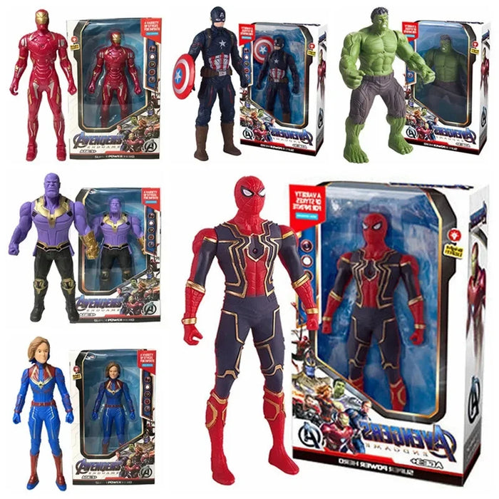 17 Cm giocattoli per bambini Marvel Anime Figure Spiderman Hulk Action Figure Iron Man Cartoon Kids Toy regalo di natale Glow Doll hobby