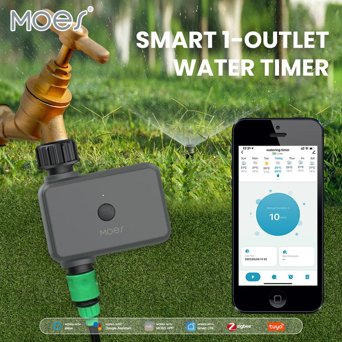 MOES ZigBee Smart Sprinkler Timer per l'acqua con 1 uscita filtro per il ritardo della pioggia Timer di irrigazione programmabile supporto Alexa Google Home