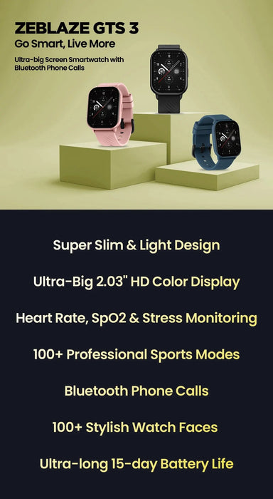 Nuovo Zeblaze GTS 3 chiamata vocale Smart Watch Ultra-big 2.03 ''schermo HD 24H Health Monitor 100 + modalità sportive 200 + quadranti dell'orologio