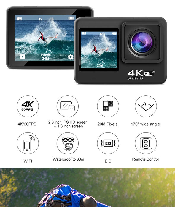 Action Camera Ultra HD 4K/30fps WiFi 2.0 pollici 170D casco impermeabile subacqueo telecamere di registrazione Video Sport Cam