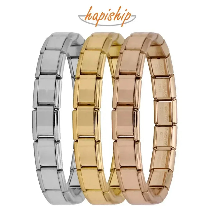 Hapiship Nuovi gioielli da donna Larghezza 9 mm Bracciale con ciondolo elastico Itanlian Bracciale in acciaio inossidabile moda ST-