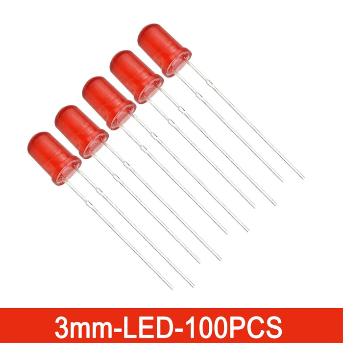 100 Pz/lotto 3mm 5mm F3 F5 LED Rotondo Ultra Luminoso Bianco Verde Giallo Blu Bianco Rosso Diodo Emettitore di Luce Per Il Kit Fai Da Te